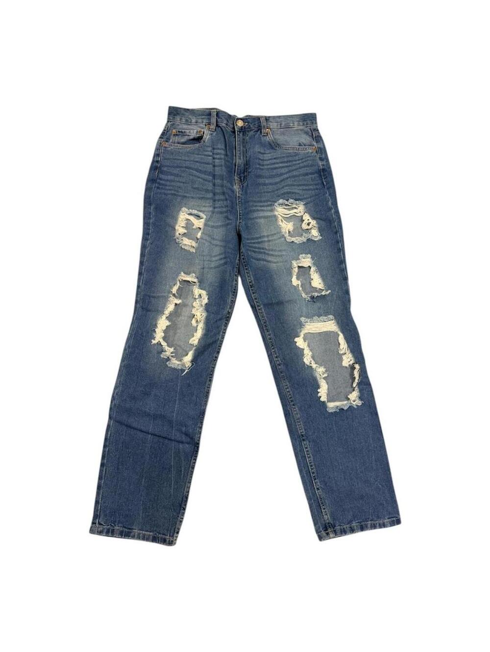 Aero blue distressed 90’s super high rise straight jeans